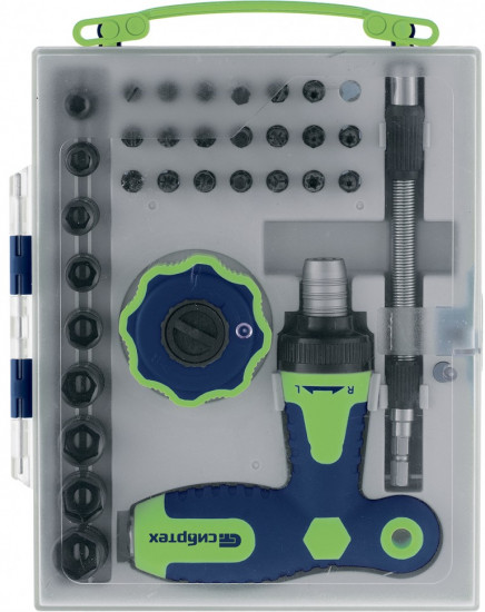 Отвертка т-образная реверсивная с набором бит, торцевых головок