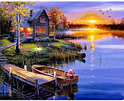 Алмазная мозаика «Закат на озере» (без подрамника, с полным заполнением)