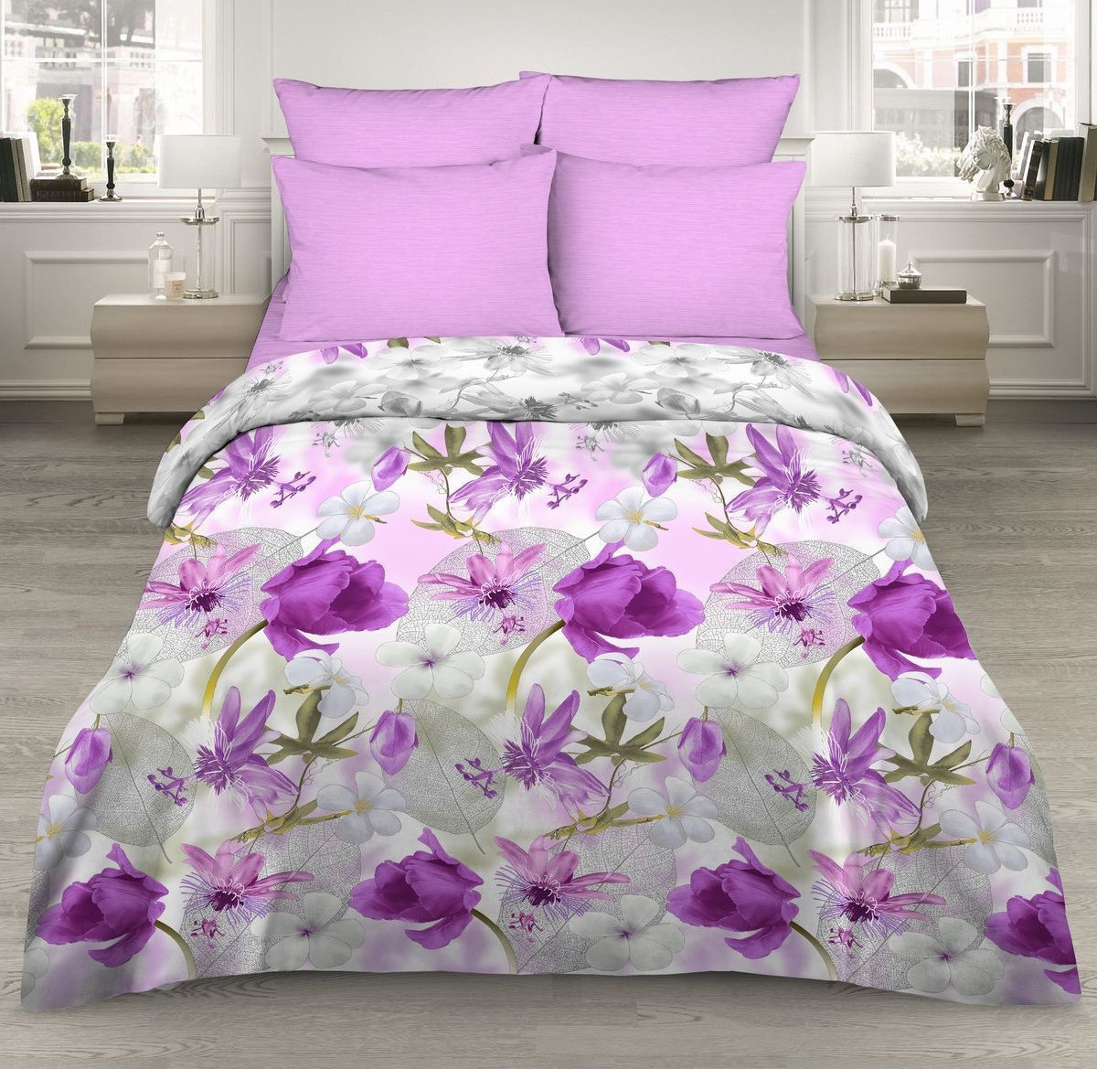 Комплект постельного белья «Лиловая дымка» (арт. 7445/1, семейный, бязь, 2 наволочки 70х70) | Самоцветная | Василиса
