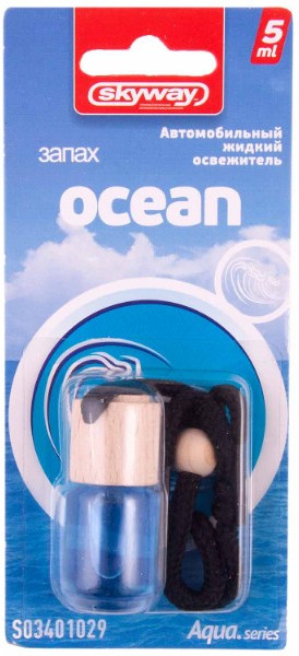 Ароматизатор подвесной «Ocean» (бутылочка с деревянной крышкой) | Aqua | Skyway