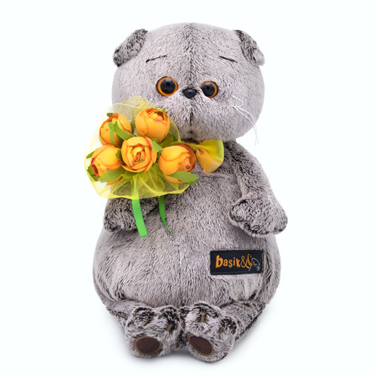 Игрушка мягкая «Басик с букетом оранжевых пионов» | Basik | Budi Basa
