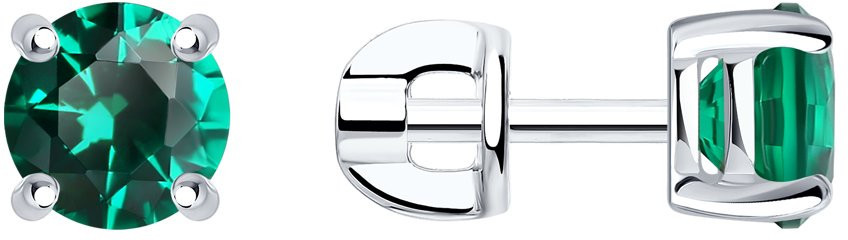 Серебряные пусеты с зелёным фианитом | SOKOLOV