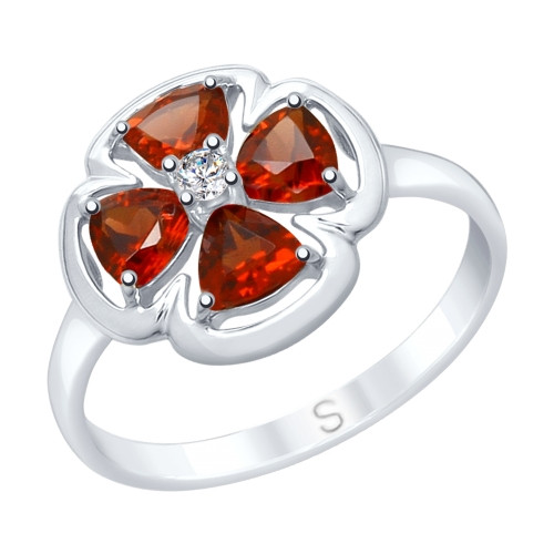 Кольцо из серебра с гранатами и фианитом | SOKOLOV