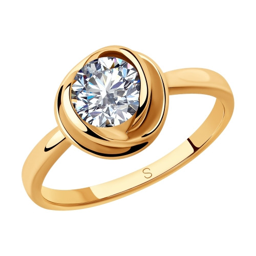 Кольцо из золочёного серебра с фианитом | SOKOLOV