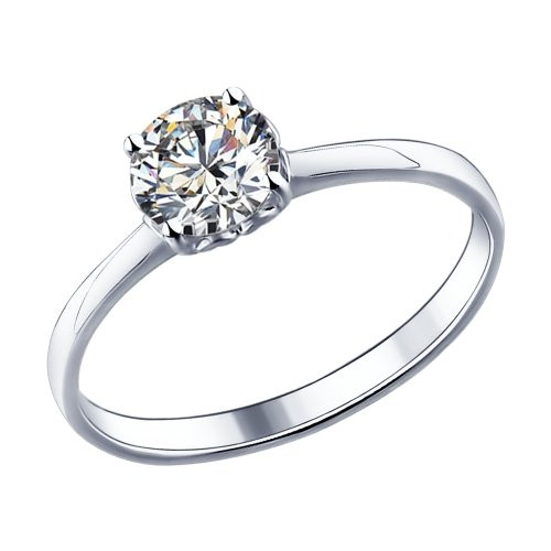 Кольцо помолвочное из серебра с фианитом | SOKOLOV