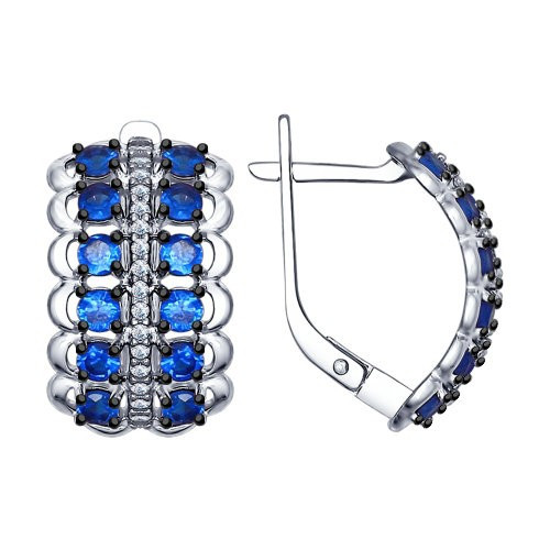 Серьги из серебра с бесцветными и синими фианитами | SOKOLOV