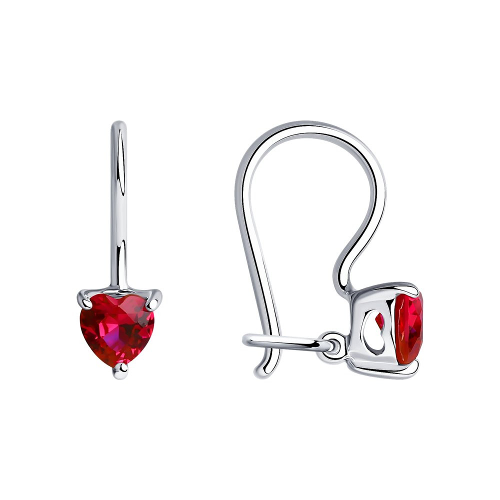 Серьги детские из серебра с красными фианитами | SOKOLOV