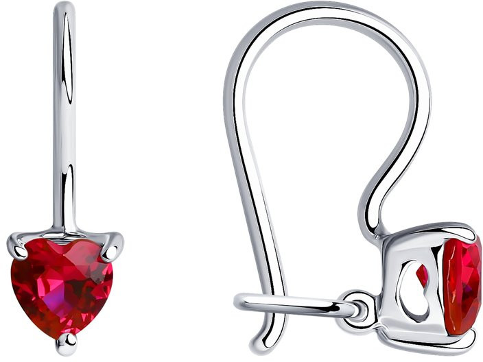 Серьги детские из серебра с красными фианитами | SOKOLOV