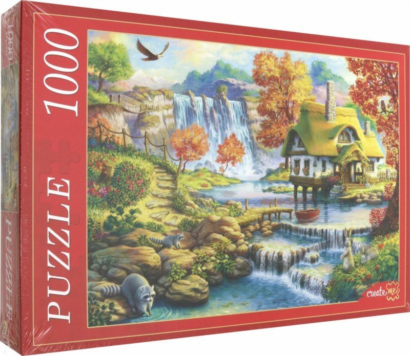 Пазл «Домик у водопада» | Puzzle 1000. CreatM | Рыжий кот
