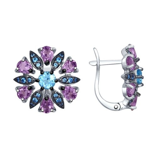 Серьги из серебра с миксом камней | SOKOLOV