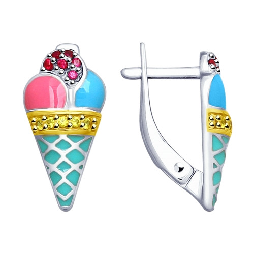 Серьги «Мороженое» с эмалью и фианитами | SOKOLOV