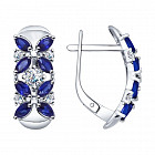 Серьги из серебра с гидротермальными сапфирами и фианитами