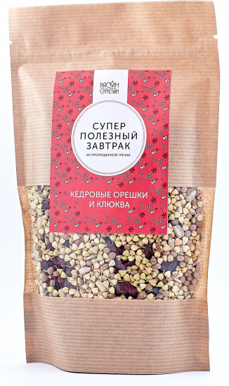 Завтрак суперполезный из зеленой гречки «Кедровые орешки и клюква»