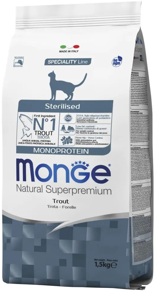 Корм для стерилизованных кошек с форелью «Monoprotein Adult Steril Trout» | Monge Cat | Monge