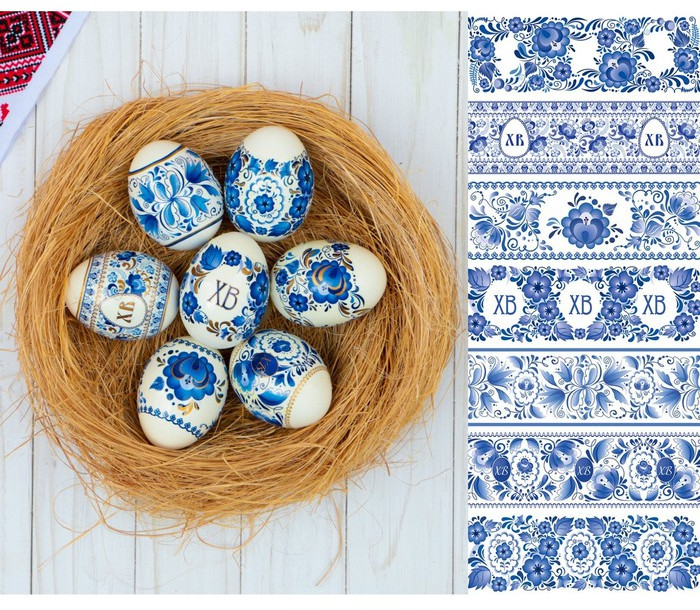 Термоусадочная плёнка «Гжель» на 7 яиц | Пасха | ФоксКард