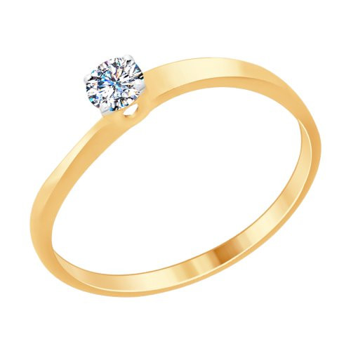 Кольцо из золочёного серебра с фианитом Swarovski | SOKOLOV