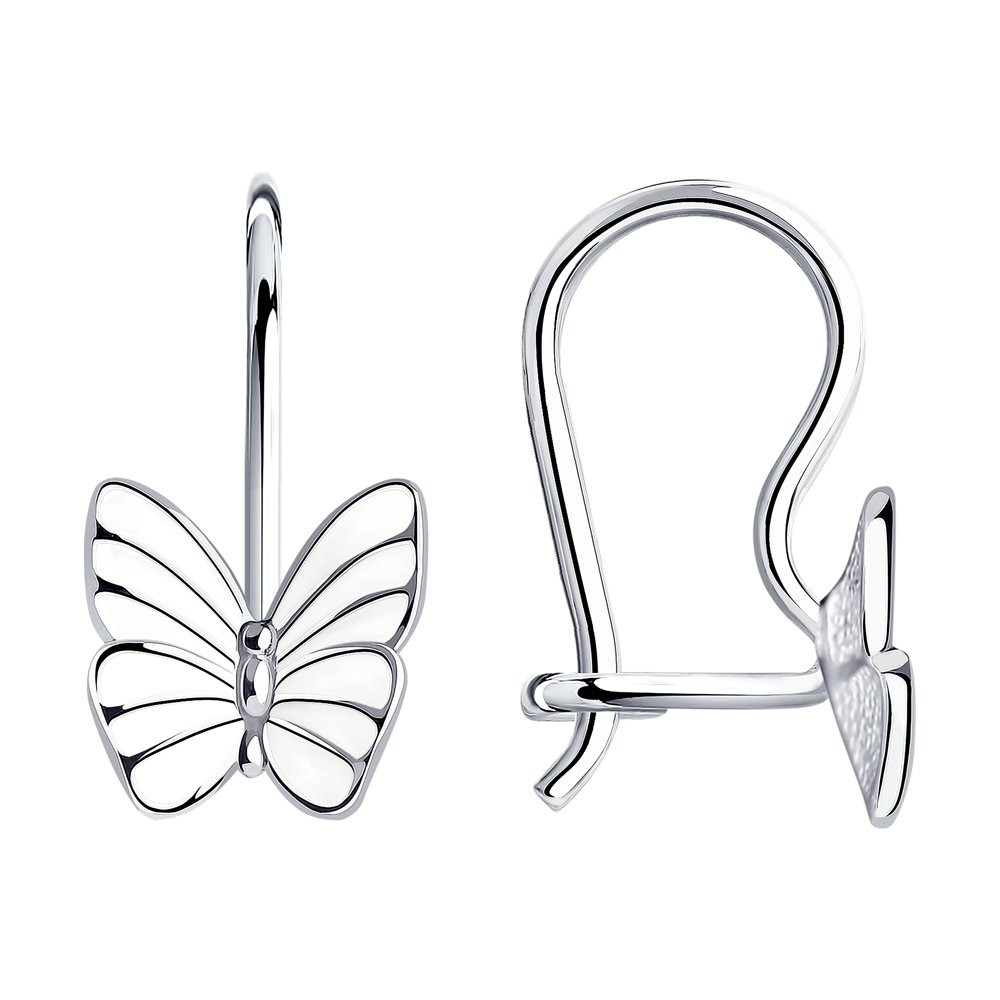 Серьги детские с белыми бабочками | SOKOLOV