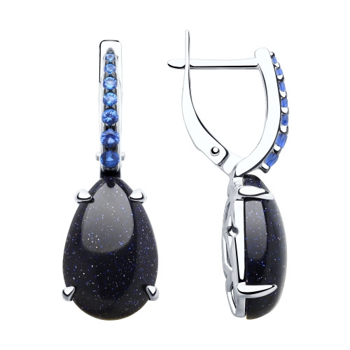 Серьги из серебра с авантюринами и фианитами | SOKOLOV