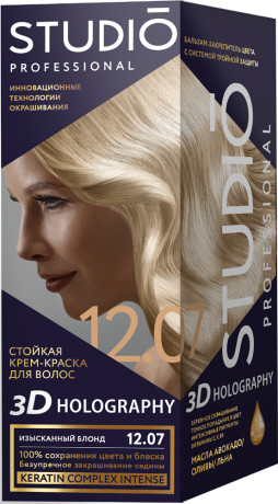 Крем-краска для волос, оттенок 12.07 Изысканный блонд | Studio Professional