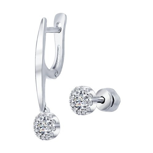 Серьги длинные из серебра с фианитами | SOKOLOV