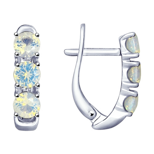 Серьги из серебра с белыми ситаллами | SOKOLOV