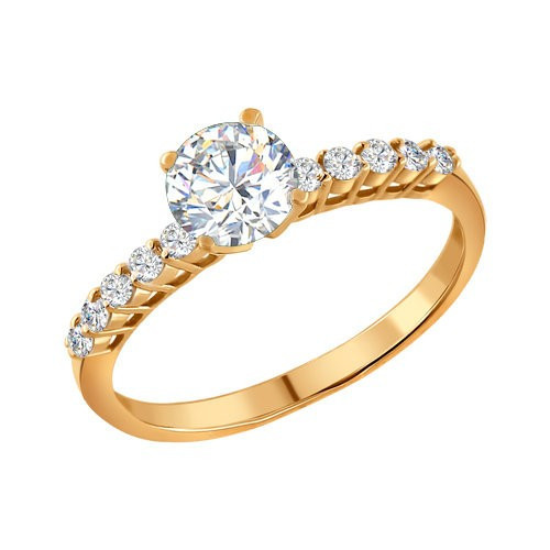 Кольцо помолвочное из золоченого серебра с фианитами | SOKOLOV