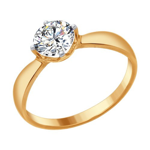 Кольцо из золоченого серебра с фианитом Swarovski | SOKOLOV
