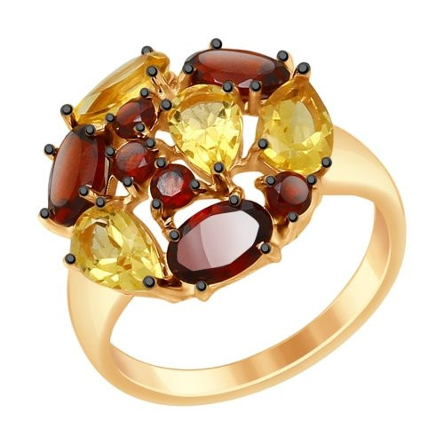 Кольцо из золочёного серебра с полудрагоценными вставками | SOKOLOV