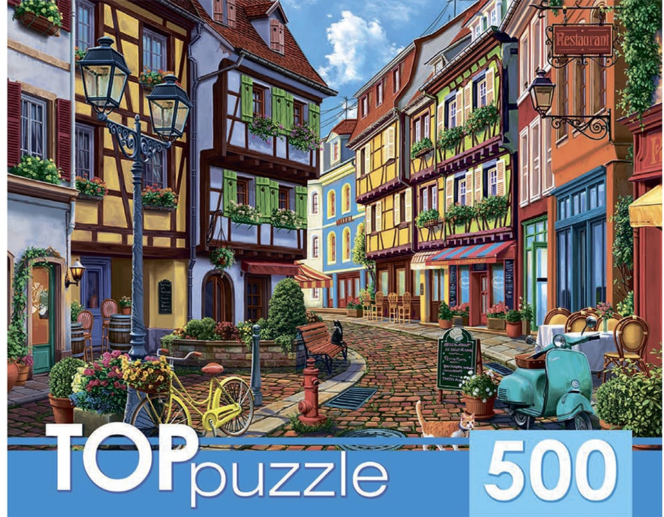Пазл «Европейская улочка» | TOPpuzzle-500 | Рыжий кот
