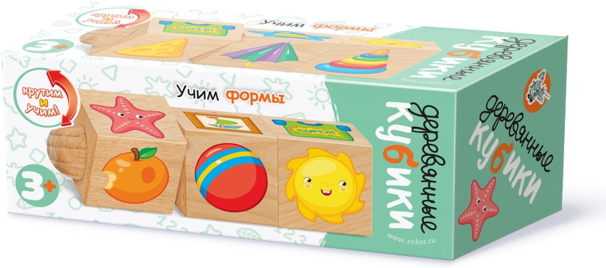 Кубики деревянные «Учим формы» | Десятое королевство