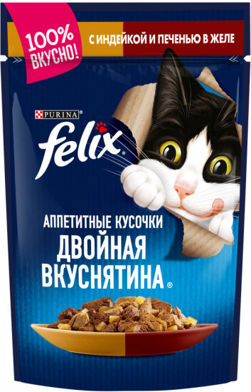 Корм для для кошек «Двойная вкуснятина» с индейкой и печенью (85 г)