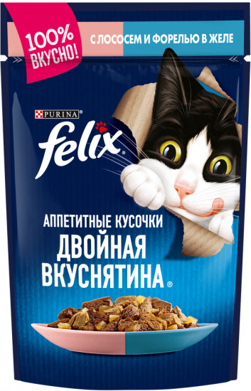 Корм для для кошек «Двойная вкуснятина» с лососем и форелью (85 г)