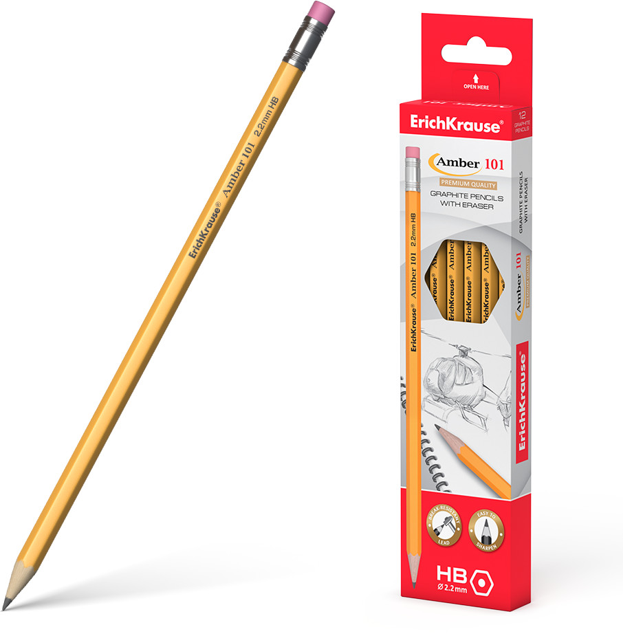 Карандаш чернографитный с ластиком | Amber 101 | Erich Krause