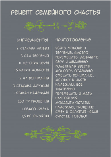Постер-мотиватор «Рецепт семейного счастья»