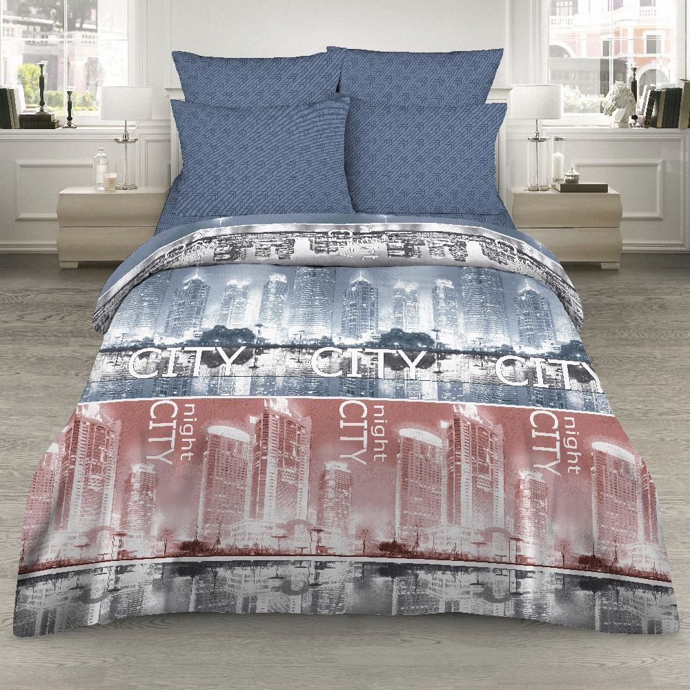 Комплект постельного белья «Мегаполис» (арт. 395, евро, поплин, 2 наволочки 70×70) | Золотая | Василиса