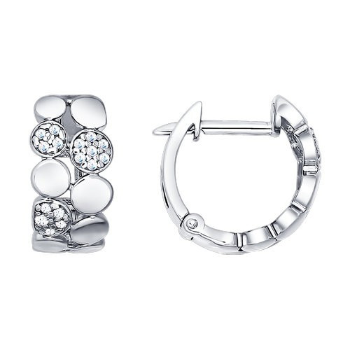 Серьги из родированного серебра с фианитами | SOKOLOV