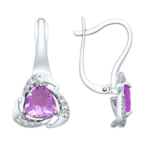 Серьги из серебра с аметистом и фианитами | SOKOLOV