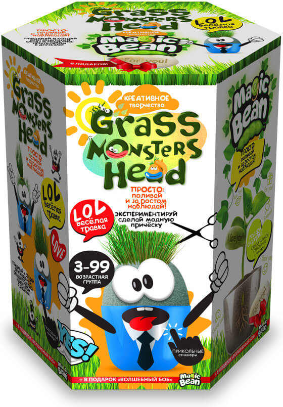 Набор для выращивания «Волшебный боб Yes» | Grass monsters head | Danko Toys