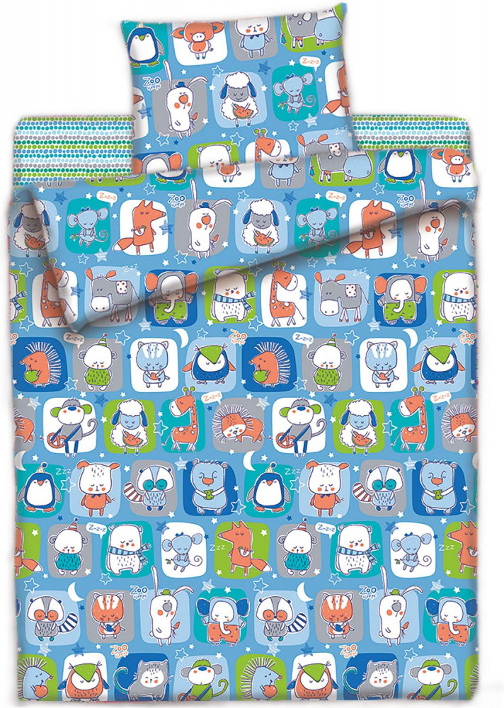 Комплект постельного белья «Спящий зоопарк в квадрате» (1,5-спальный, бязь, 1 наволочка 50×70) | Kids | Mona Liza