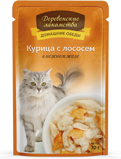 Корм для кошек с курицей и лососем в нежном желе