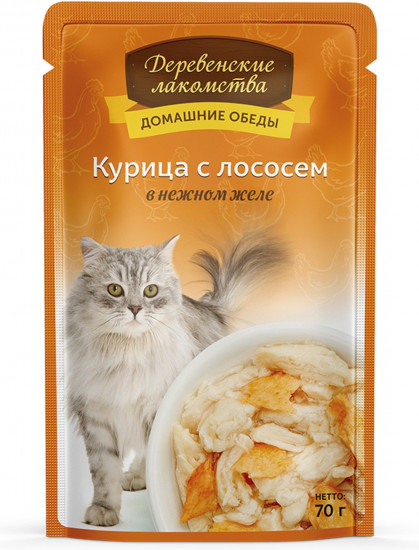 Корм для кошек с курицей и лососем в нежном желе