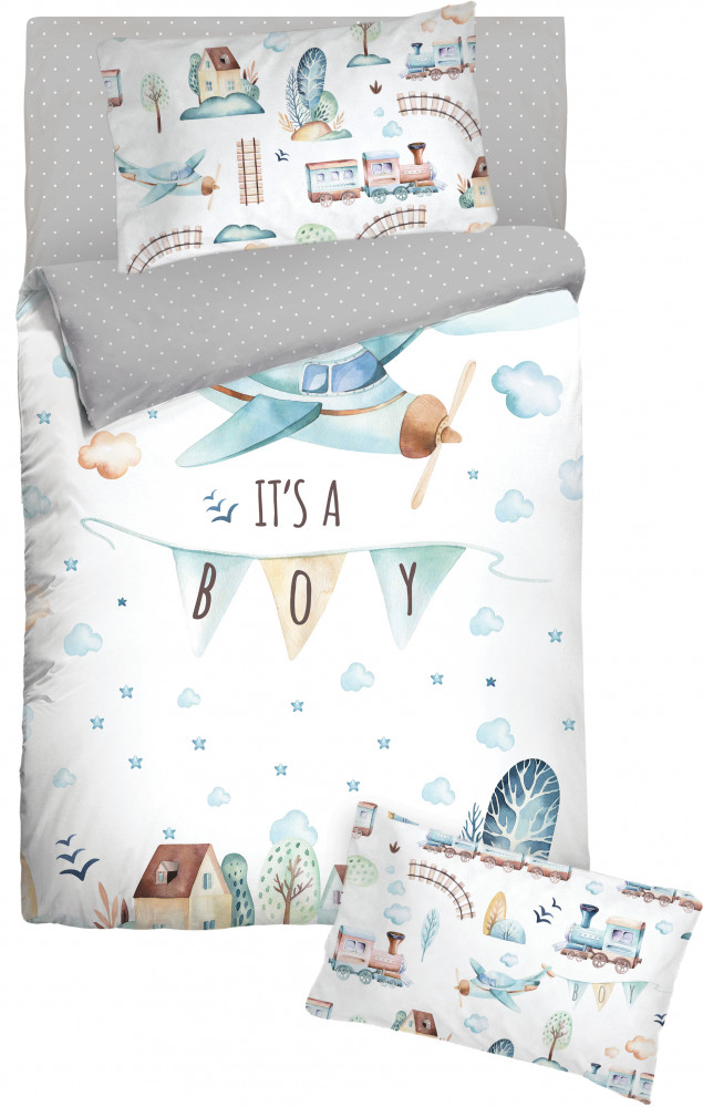 Комплект постельного белья «It’s a Boy» (ясли, бязь, 1 наволочка 40×60) | Облачко