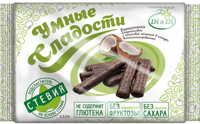 Батончик амарантовый со вкусом кокосовой начинки в глазури | Умные сладости | Di&Di