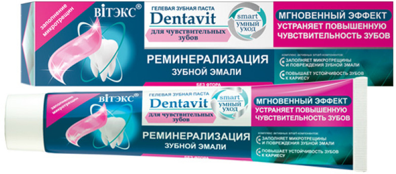 Зубная паста гелевая для чувствительных зубов «Реминерализация зубной эмали» | Dentavit Smart | Вiтэкс