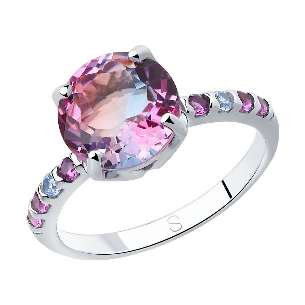 Кольцо из серебра с ситаллом и фианитами | SOKOLOV