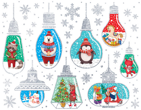 Новогоднее украшение для окон с серебряным глиттером и раскраской «Новогодние лампочки» | Феникс Презент