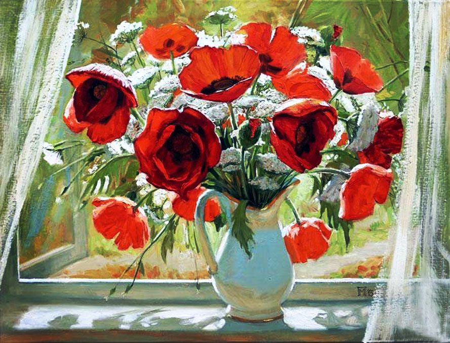 Картина по номерам на холсте «Яркие маки» | Рыжий кот