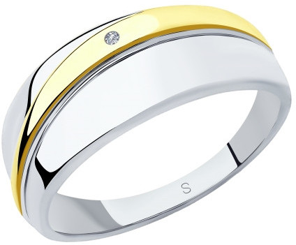 Кольцо из золочёного серебра с бриллиантом | SOKOLOV