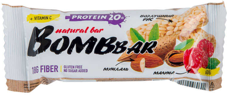 Батончик протеиновый со вкусом малины и миндаля | Bombbar