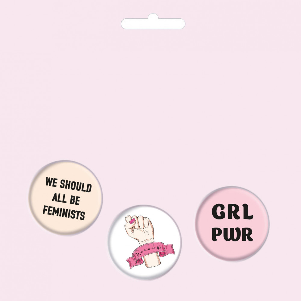 Набор значков «We should all be feminists» | GirlUp. Книги, разбивающие стереотипы